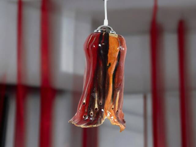 Fire Red & Orange Chandelier in Handcrafted Ceramic To Hang From The Ceiling, Colourful, For A Touch Of Joy Art L110 - image 1