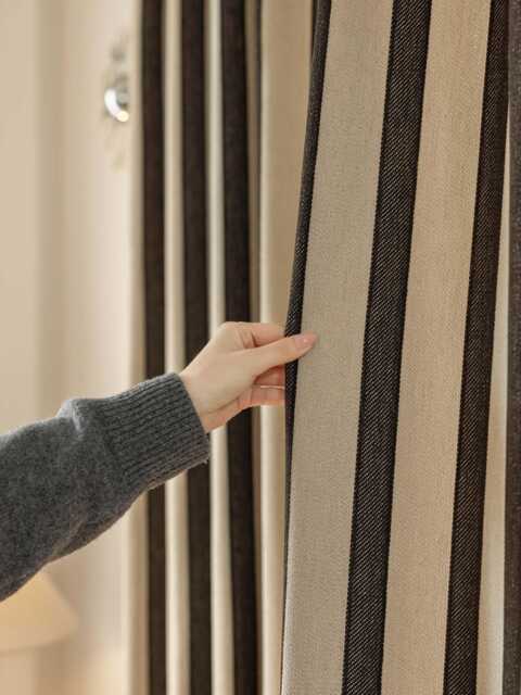 Fergus Striped Linen Curtain, Blend Curtain With Black Stripes, Semi Blackout Darkening Textured Panle, 1Pc - image 1