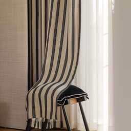 Fergus Striped Linen Curtain, Blend Curtain With Black Stripes, Semi Blackout Darkening Textured Panle, 1Pc - thumbnail 3