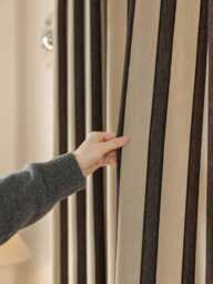 Fergus Striped Linen Curtain, Blend Curtain With Black Stripes, Semi Blackout Darkening Textured Panle, 1Pc