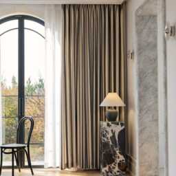 Fergus Striped Linen Curtain, Blend Curtain With Black Stripes, Semi Blackout Darkening Textured Panle, 1Pc - thumbnail 2