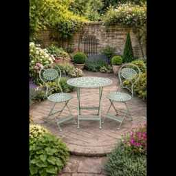 Lerici Garden Folding Bistro Table & Chairs Set Outdoor Patio Furniture Antique Steel - thumbnail 4