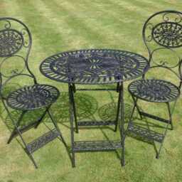 Lerici Garden Folding Bistro Table & Chairs Set Outdoor Patio Furniture Antique Steel - thumbnail 2
