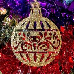 Glitter Ornate Bauble Christmas Tree Decoration - Beautiful Xmas Ornament in Oak, Walnut Cherry Wood Or Silver, Gold, Red, Green - thumbnail 2