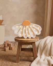 Personalized Wooden Flower Lamp - Daisy Night Light White & Yellow Nursery Decor Wildflower Baby Room Art Custom Gift Floral - thumbnail 1