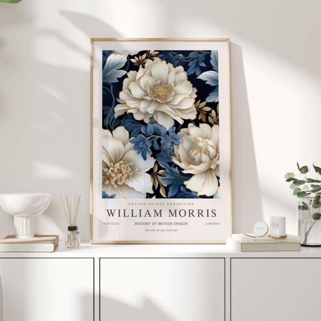 William Morris Print, Art, Exhibition Poster, Botanical Gifts, Peony Decor, Wall Blue - image 1
