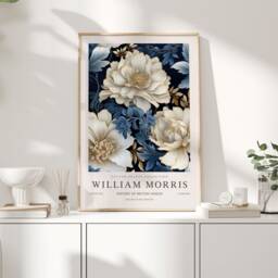 William Morris Print, Art, Exhibition Poster, Botanical Gifts, Peony Decor, Wall Blue - thumbnail 1
