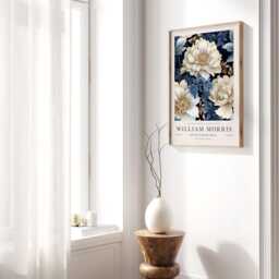 William Morris Print, Art, Exhibition Poster, Botanical Gifts, Peony Decor, Wall Blue - thumbnail 3
