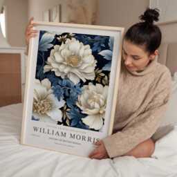 William Morris Print, Art, Exhibition Poster, Botanical Gifts, Peony Decor, Wall Blue - thumbnail 2