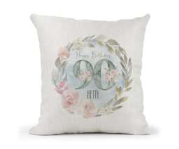Personalised 90Th Special Birthday Cushion Sage Green & Pink Floral Mum, Nan, Friend, Sister Gift - thumbnail 1