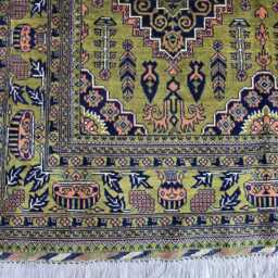 5??7Ft Handmade Afghan Rug, Geometric Modern Green Wool Carpet - thumbnail 2