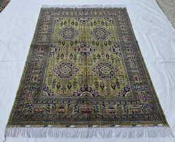 5??7Ft Handmade Afghan Rug, Geometric Modern Green Wool Carpet - thumbnail 1