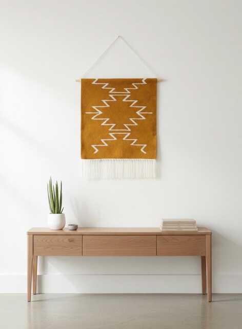 Handwoven Wall Hanging, Boho Mustard Yellow Art, Tapestry, Woven Dowel Hanging - image 1