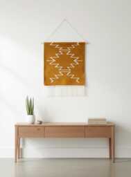 Handwoven Wall Hanging, Boho Mustard Yellow Art, Tapestry, Woven Dowel Hanging - thumbnail 1
