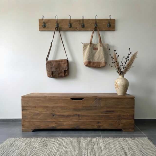 Reclaimed Wood Storage Bench - Minimal Solid Chest For Modern Rustic Homes - image 1