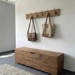 Reclaimed Wood Storage Bench - Minimal Solid Chest For Modern Rustic Homes - thumbnail 3