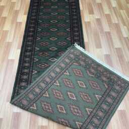 2.6x10 Sea Green Color Bokhara Rug - Runner Hallway Luxury Bukhara Fine Quality Woolen Afghan - thumbnail 4