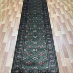 2.6x10 Sea Green Color Bokhara Rug - Runner Hallway Luxury Bukhara Fine Quality Woolen Afghan - thumbnail 2