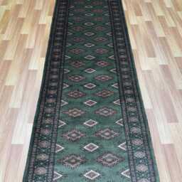 2.6x10 Sea Green Color Bokhara Rug - Runner Hallway Luxury Bukhara Fine Quality Woolen Afghan - thumbnail 3