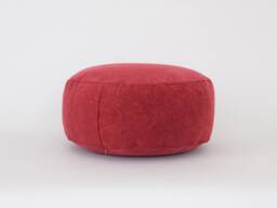 Kapok Filled Zafu Meditation Cushion, Red Stonewash Cotton Ottoman Pouf - thumbnail 1