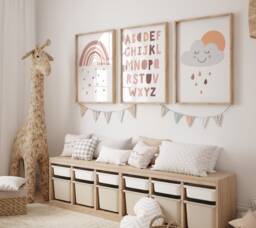 Set Of 3 Girls Nursery Decor, Boho Rainbow Wall Art, Bedroom Prints, Name Sister Playroom Print - thumbnail 1
