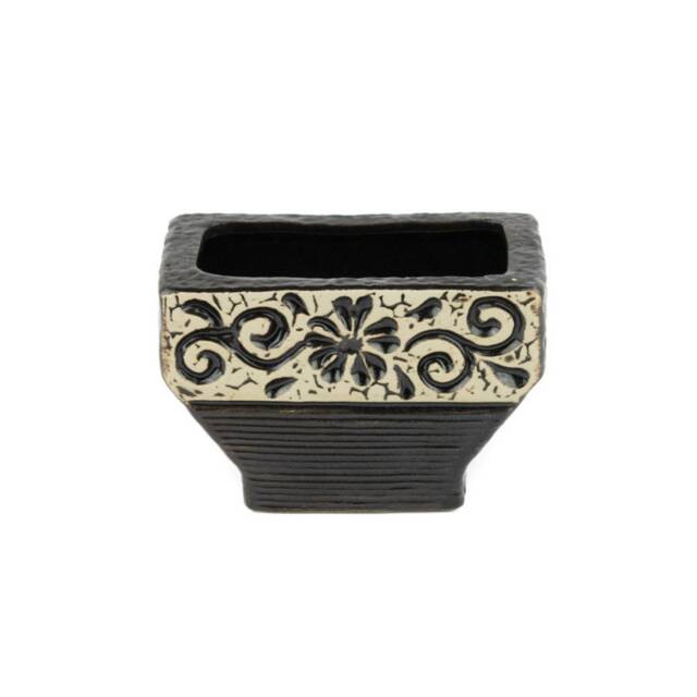 Floral Black Pottery Planter Succulent, Air Plant, Pen Holder - image 1
