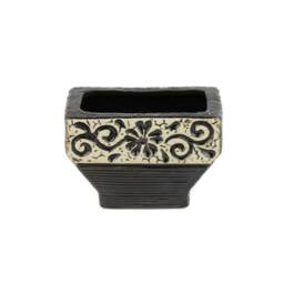 Floral Black Pottery Planter Succulent, Air Plant, Pen Holder - thumbnail 1