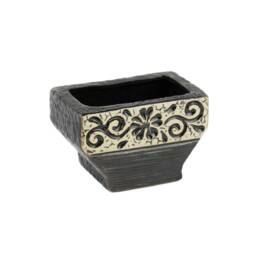 Floral Black Pottery Planter Succulent, Air Plant, Pen Holder - thumbnail 2