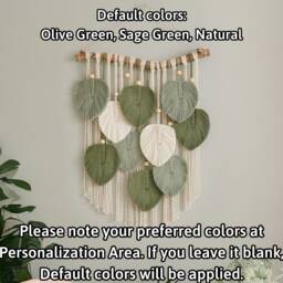 Green Leaves Macrame Wall Hanging, Feather, Farmhouse Decor, Minimalist Art, Boho Nursery Gift For The Home L33 - thumbnail 2