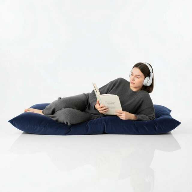 Bean Bag Plush Velvet Floor Cushion Navy Blue Square Pillow - image 1