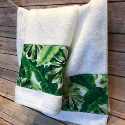 Banana Leaf Bath Towel Tropical Green & White August Ave Towels