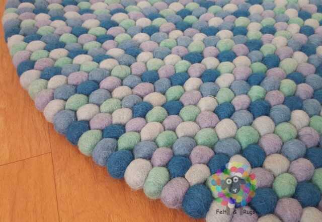 Mint Tone Felt Ball Rug Handmade Wool Nursery Rug - image 1