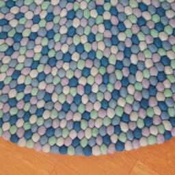 Mint Tone Felt Ball Rug Handmade Wool Nursery Rug - thumbnail 2