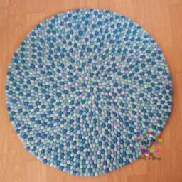 Mint Tone Felt Ball Rug Handmade Wool Nursery Rug - thumbnail 4