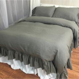 Shabby Chic Ruffled Duvet Cover With Mermaid Long Ruffle Style Handmade in Medium Grey Linen, Bedding, Shabby Chic Bedding - thumbnail 3