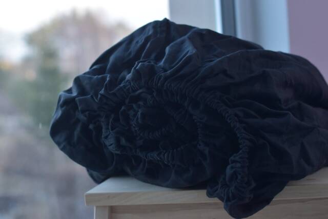 Linen Fitted Sheet in A Black Color Queen King Twin 100% Flax Softened Sheet Rose Linen Bedding - image 1