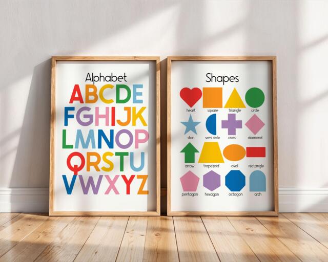 Alphabet & Shapes Nursery Wall Art Set -- Abc Print & Poster, Kids Educational Prints, Playroom Art, Unframed - image 1