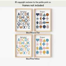 Alphabet & Shapes Nursery Wall Art Set -- Abc Print & Poster, Kids Educational Prints, Playroom Art, Unframed - thumbnail 3