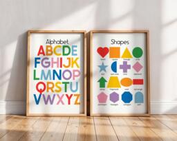 Alphabet & Shapes Nursery Wall Art Set -- Abc Print & Poster, Kids Educational Prints, Playroom Art, Unframed - thumbnail 1