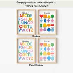 Alphabet & Shapes Nursery Wall Art Set -- Abc Print & Poster, Kids Educational Prints, Playroom Art, Unframed - thumbnail 2