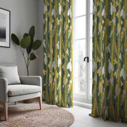 Tropical Curtains With Green Leaf Pattern, Modern Botanical Window Drapes, Made To Measure Panels For Home Decor - thumbnail 3
