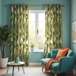 Tropical Curtains With Green Leaf Pattern, Modern Botanical Window Drapes, Made To Measure Panels For Home Decor - thumbnail 2