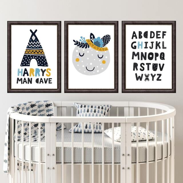 3 Boys Nursery Prints, Personalised Baby Man Cave Nursery, Alphabet Moon Print, Wall Art, Bedroom - image 1