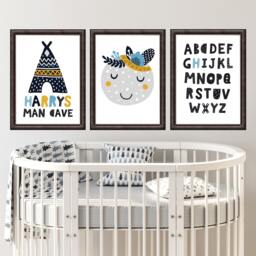 3 Boys Nursery Prints, Personalised Baby Man Cave Nursery, Alphabet Moon Print, Wall Art, Bedroom - thumbnail 1