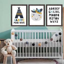 3 Boys Nursery Prints, Personalised Baby Man Cave Nursery, Alphabet Moon Print, Wall Art, Bedroom - thumbnail 2
