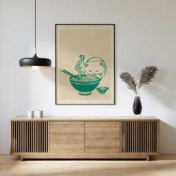 Ramen Cat Poster, Japanese Food Print, Minimal Kitchen Wall Art - thumbnail 3