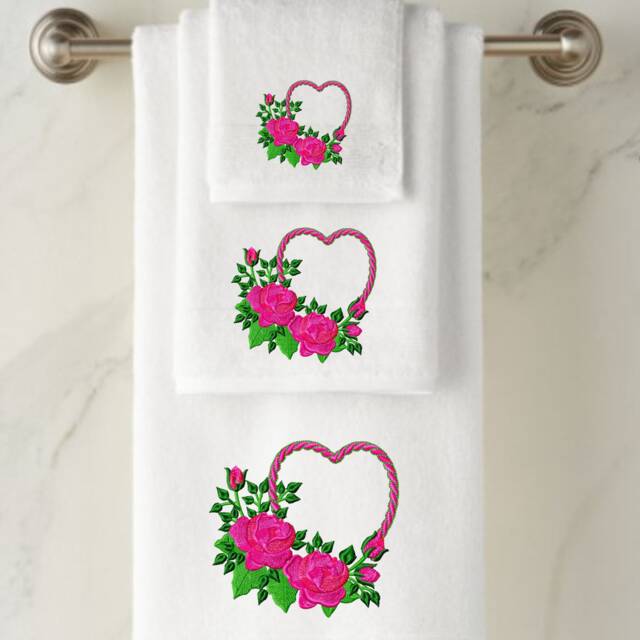 Embroidered Rose Heart Towel, Personalized Luxury Cotton, Wedding Gift