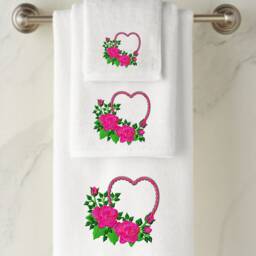 Embroidered Rose Heart Towel, Personalized Luxury Cotton, Wedding Gift
