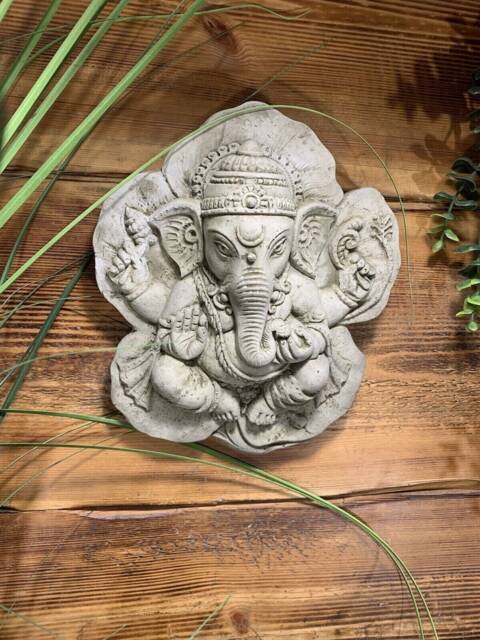 stone Garden Ganesh Ganesha Buddha Wall Plaque Leaf Ornament - image 1