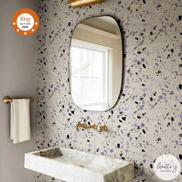 Terrazzo Peel & Stick Wallpaper Modern Mediterranean Black & Purple - image 1